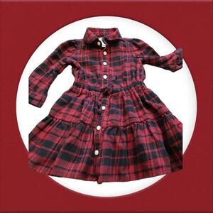 Ralph‎ Lauren Baby Girl Black & Red Buffalo Plaid Long Sleeve Dress Size 9m